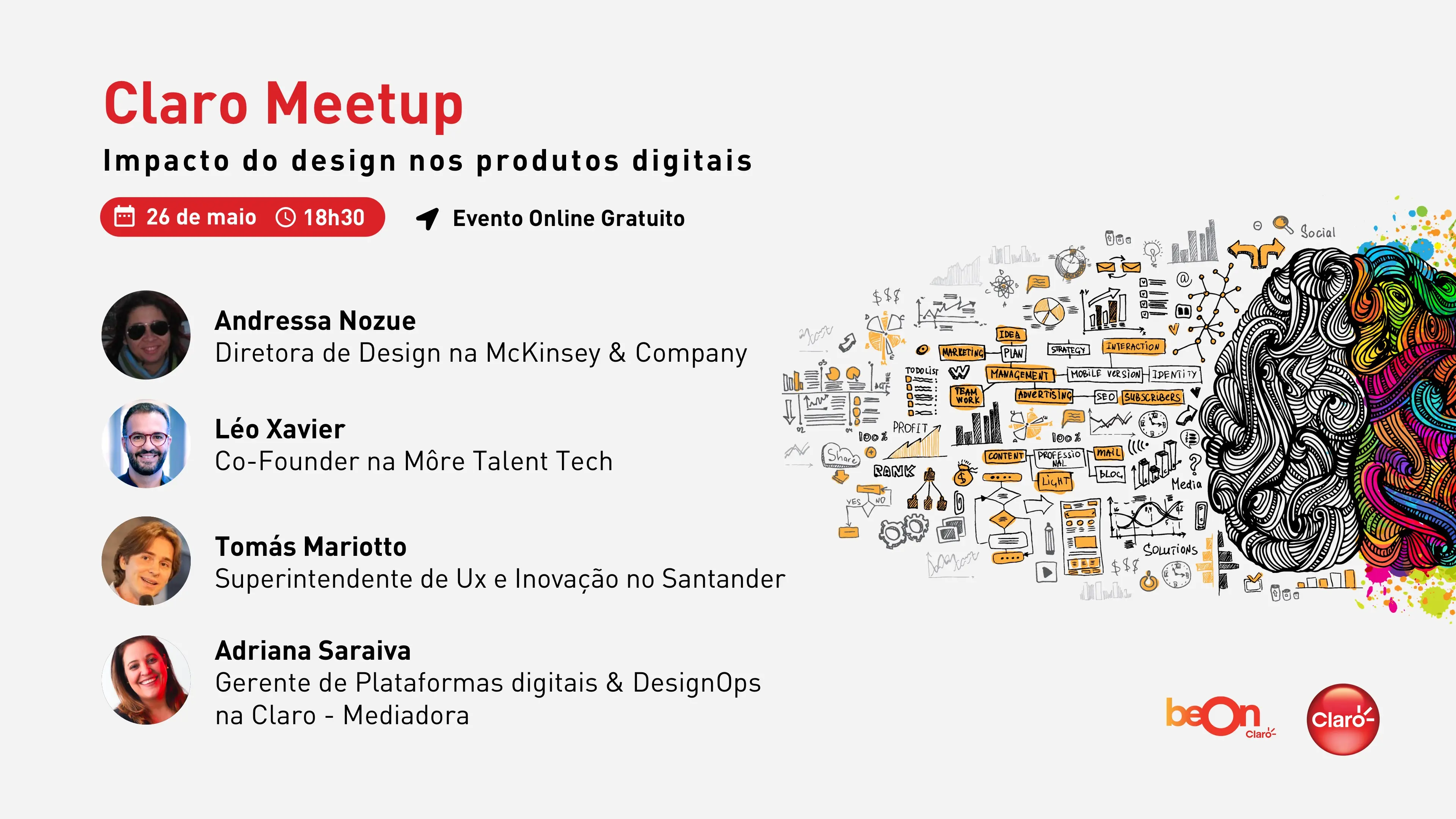 Imagem do convite do Claro Meetup: O impacto do design nos produtos digitais