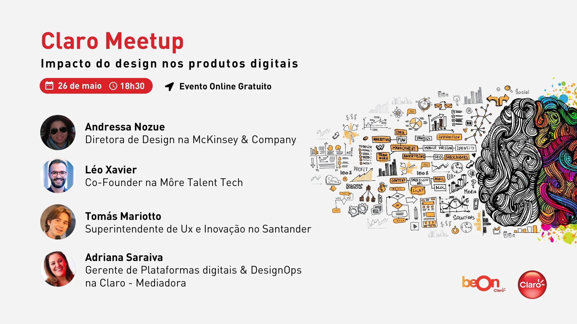 Imagem do convite do Claro Meetup: O impacto do design nos produtos digitais