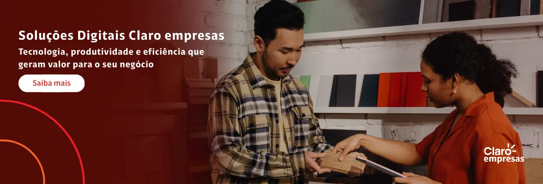 Clique no botão "Saiba mais" para acessar a página de Soluções Digitais Claro empresas.