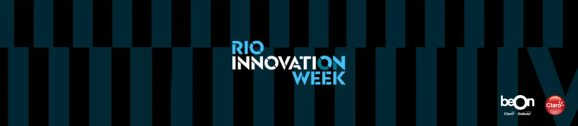 Banner com imagem preta e azul, escrita "RIO INNOVATION WEEK"