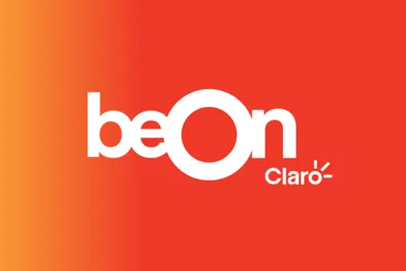 Imagem vermelho em degradê com o logo beOn Claro na cor branca.
