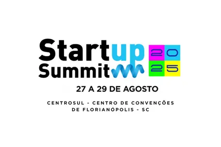 Imagem branca com o logo Startup Summit 2025, 27 a 29 de agosto, Centrosul - Centro de Convenções de Florianópolis - SC.