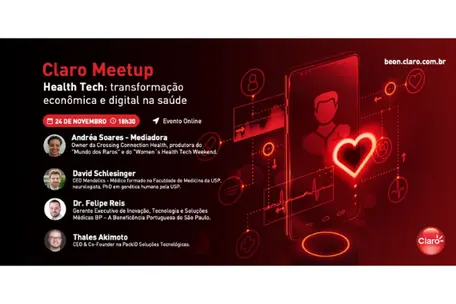 Imagem da Live do Claro Meetup. Health Techs: transformação digital e econômica na saúde. 24/novembro/2020, 18h30.